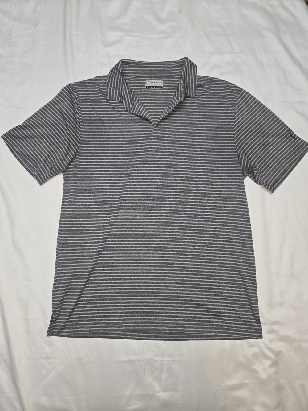 PGA Tour Pro Series Men's Short Sleeve Golf Polo Shirt Grey Striped Large